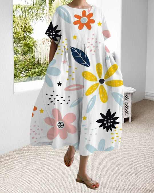 Heidi-Mode | Lockeres, Kurzärmliges, Bedrucktes Kleid