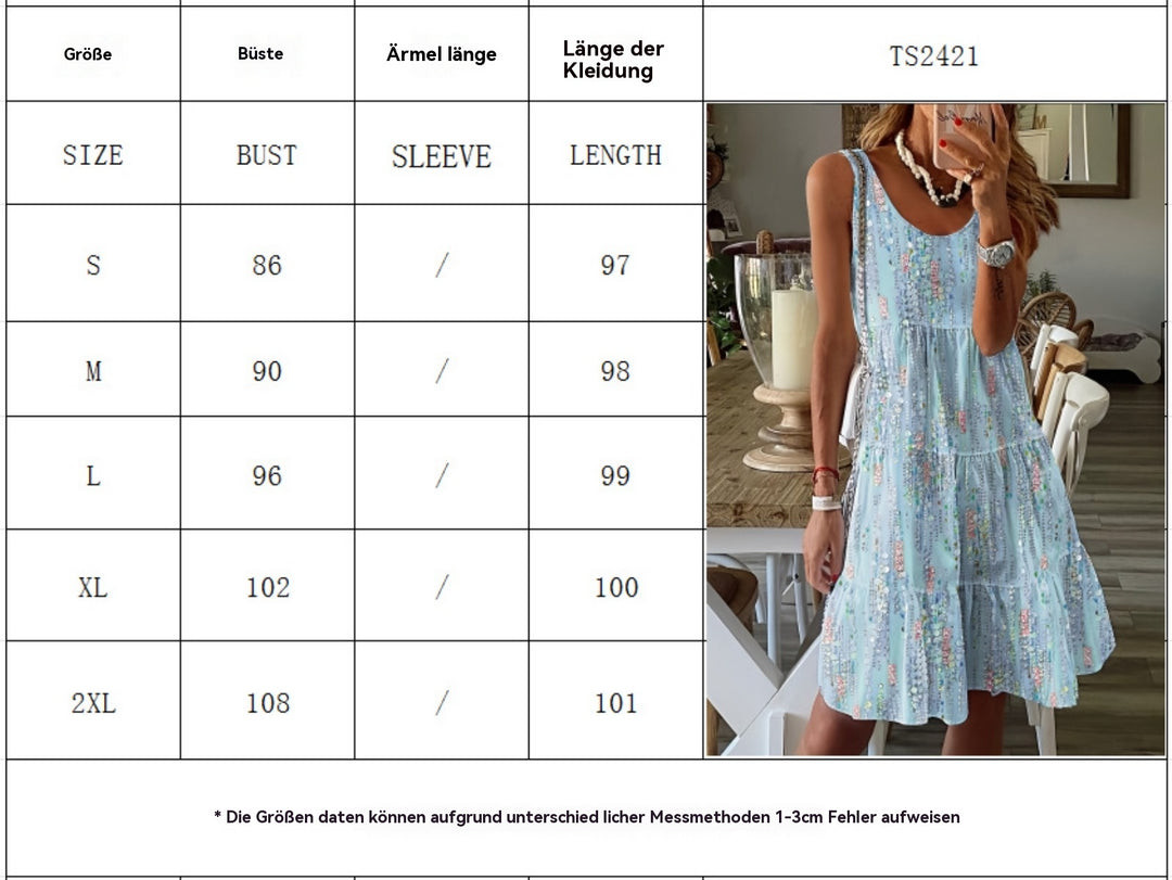 Heidi Mode | Bedrucktes lockeres Kleid mit Rundhalsausschnitt