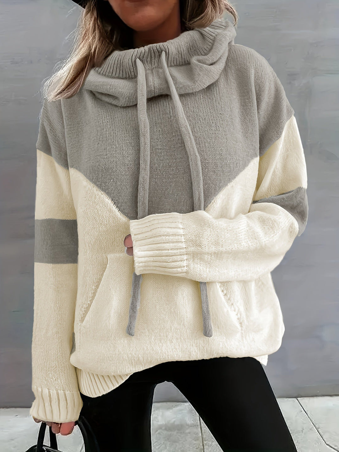 Heidi-Mode - Lässig Herbst Bunte Block Kordelzug Hoodie mit Tasche für Frauen