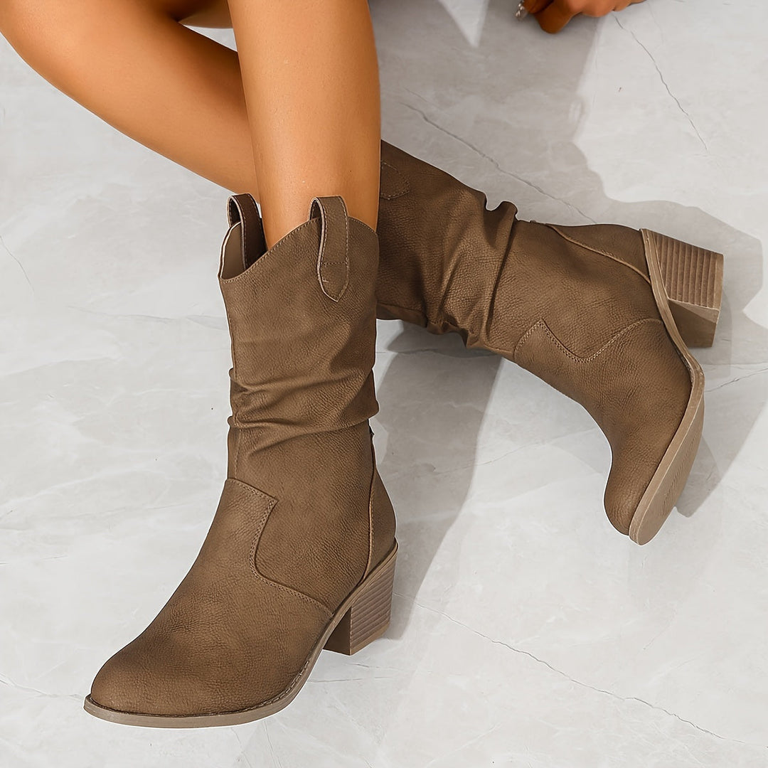Heidi-Mode | Damen Slouch Westernstiefel mit Blockabsatz