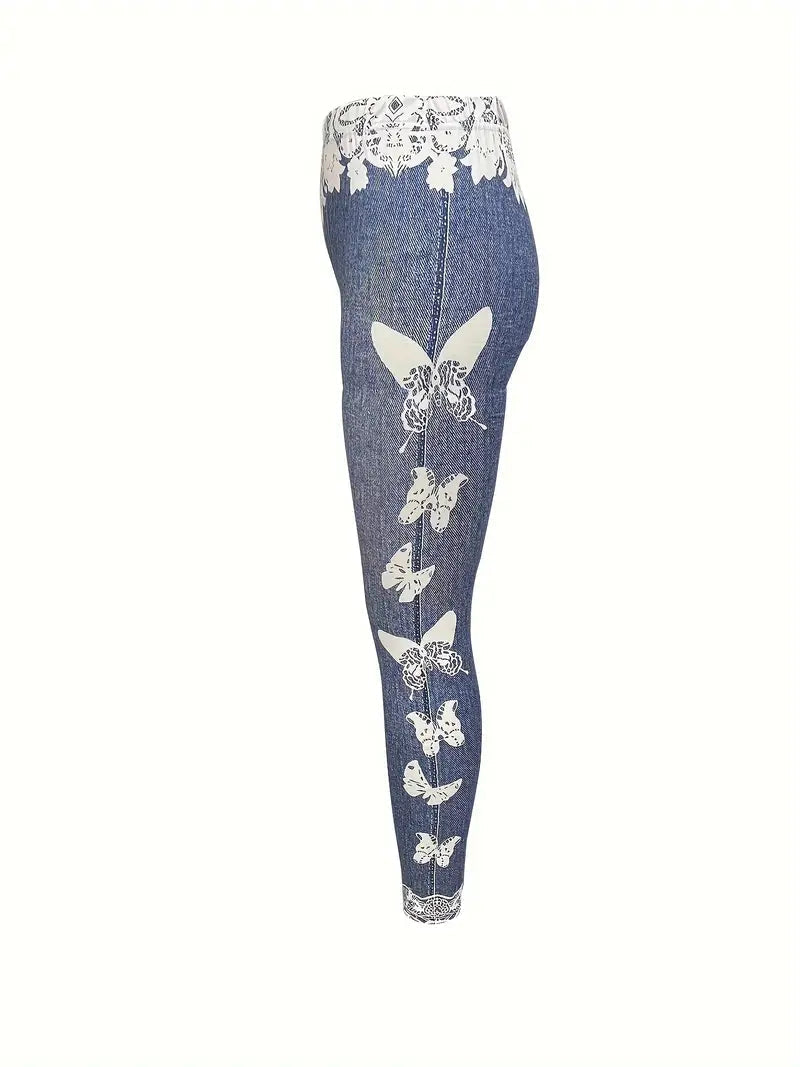 Schmale Leggings mit Schmetterlingsprint