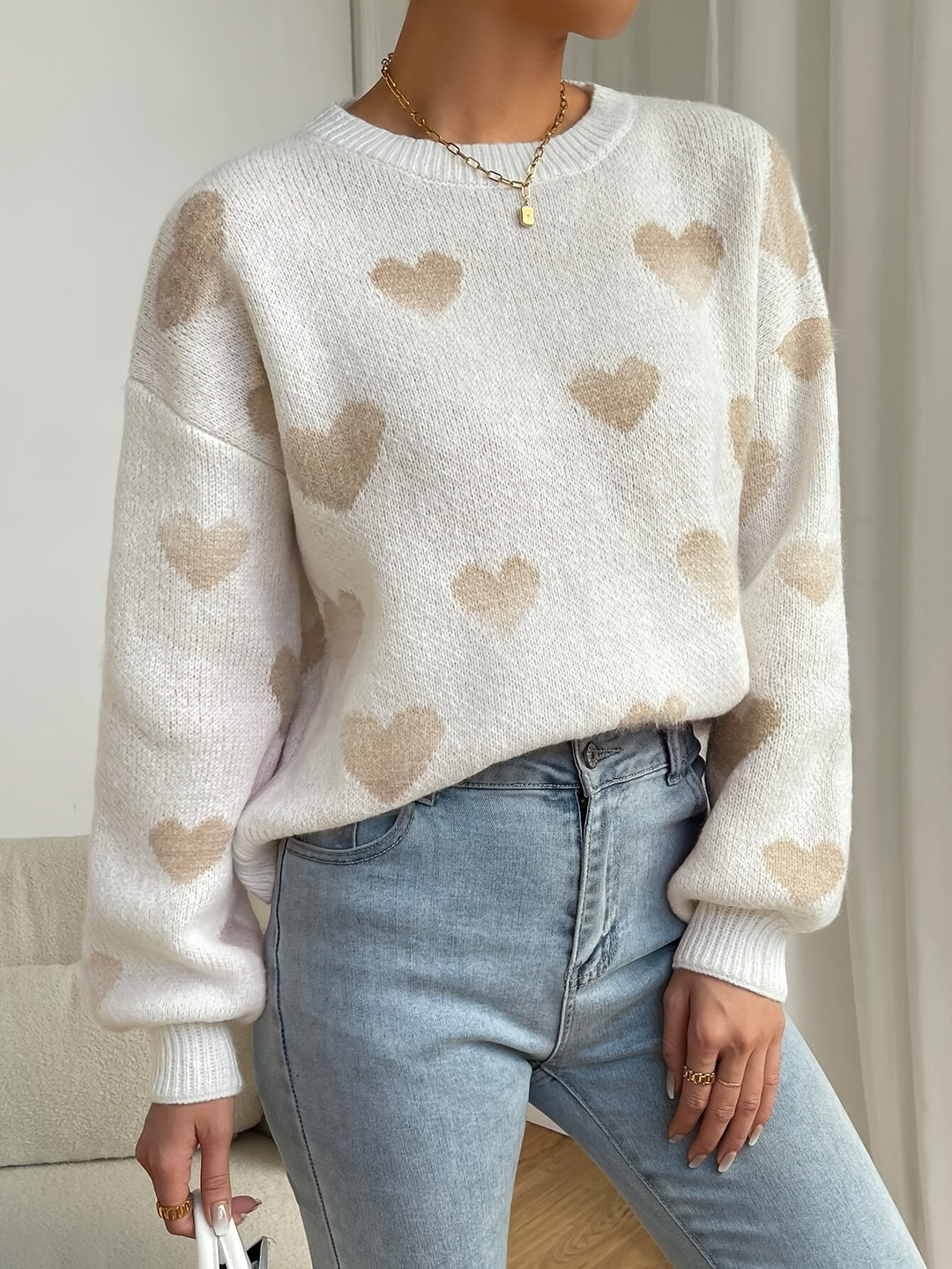 Heidi-Mode - Lässiger Strickpullover mit Herzchen Damen