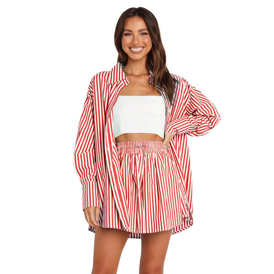 Heidi Mode | Fashion Shirt Gestreift Langarm Zweiteiliges Set