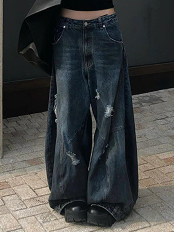 Heidi-Mode | Retro Distressed Wide Leg Boyfriend Jeans