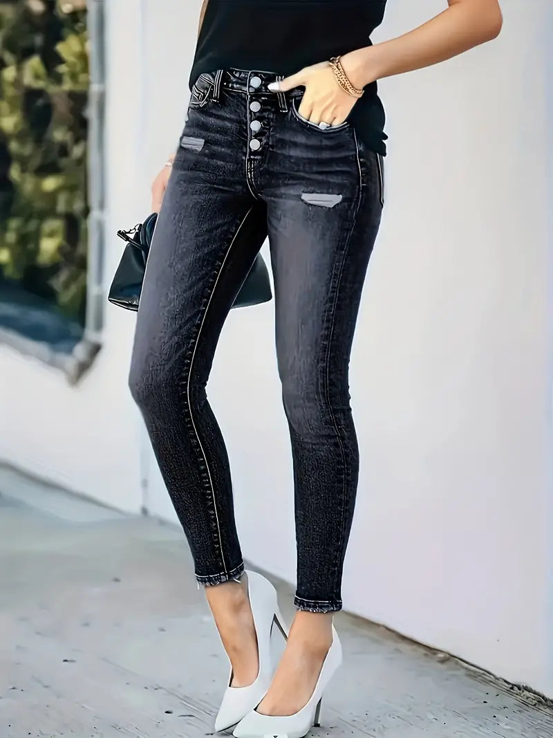 Heidi - Zerissene Skinny Jeans Mit Fransen