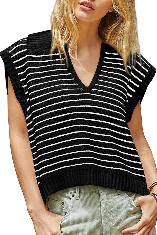 Gestreiftes Pullover-Tank-Top Mit V-Ausschnitt