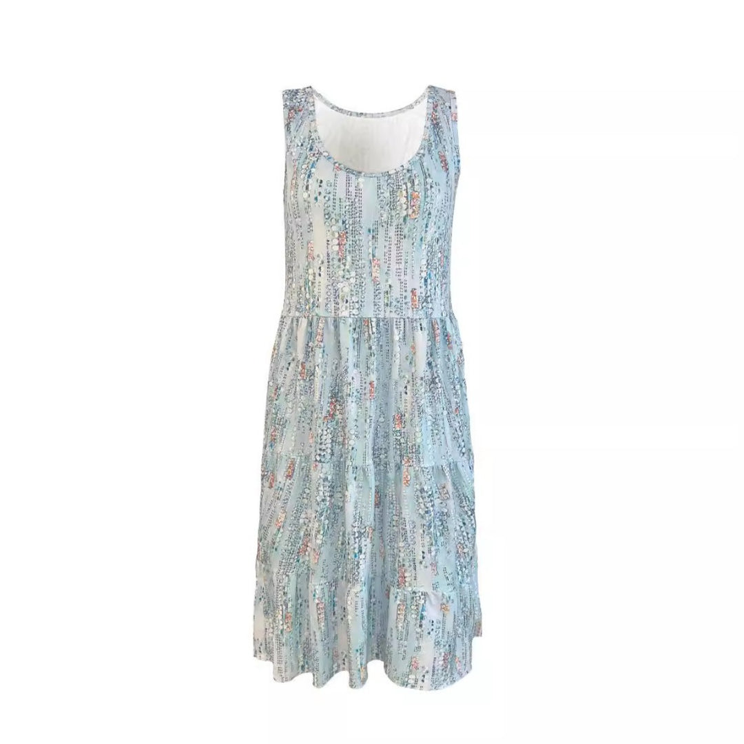 Heidi Mode | Bedrucktes lockeres Kleid mit Rundhalsausschnitt