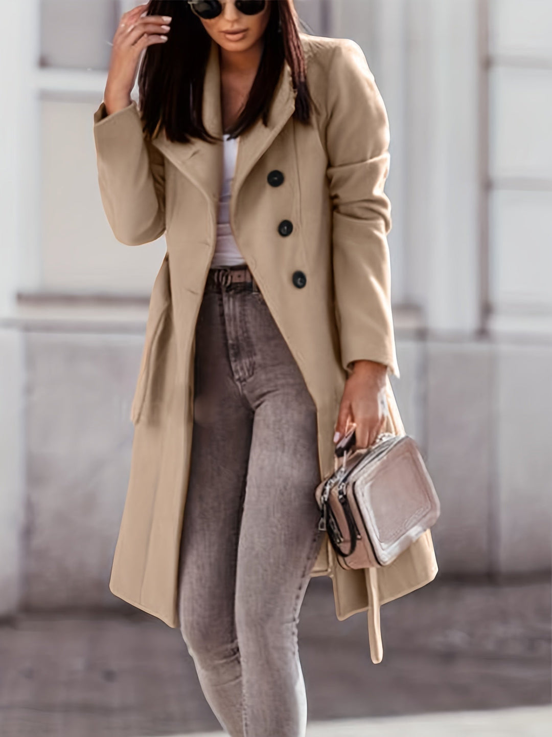 Heidi-Mode - Stilvolle Casual Herbst Khaki Trenchcoat mit Knopfschluss für Damen