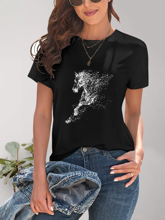 Heidi-Mode | Pferd Rundhals Kurzarm T-Shirt