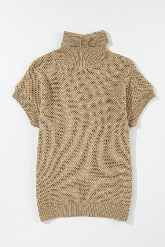 Khaki-Rollkragenpullover Mit Strukturierten Kurzen Ärmeln