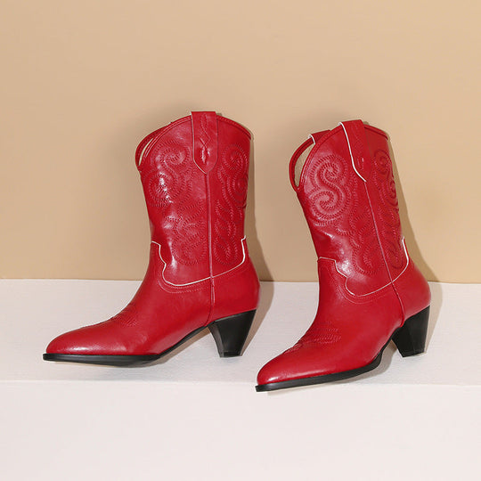 Heidi-Mode | Mode Stickerei Hohe Absätze Hoch Zu Spitzen Westliche Knöchel Schuhe