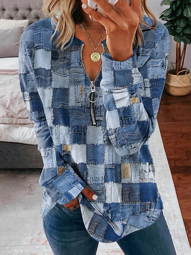 Chambray-Patchwork-Oberteil im Distressed-Look