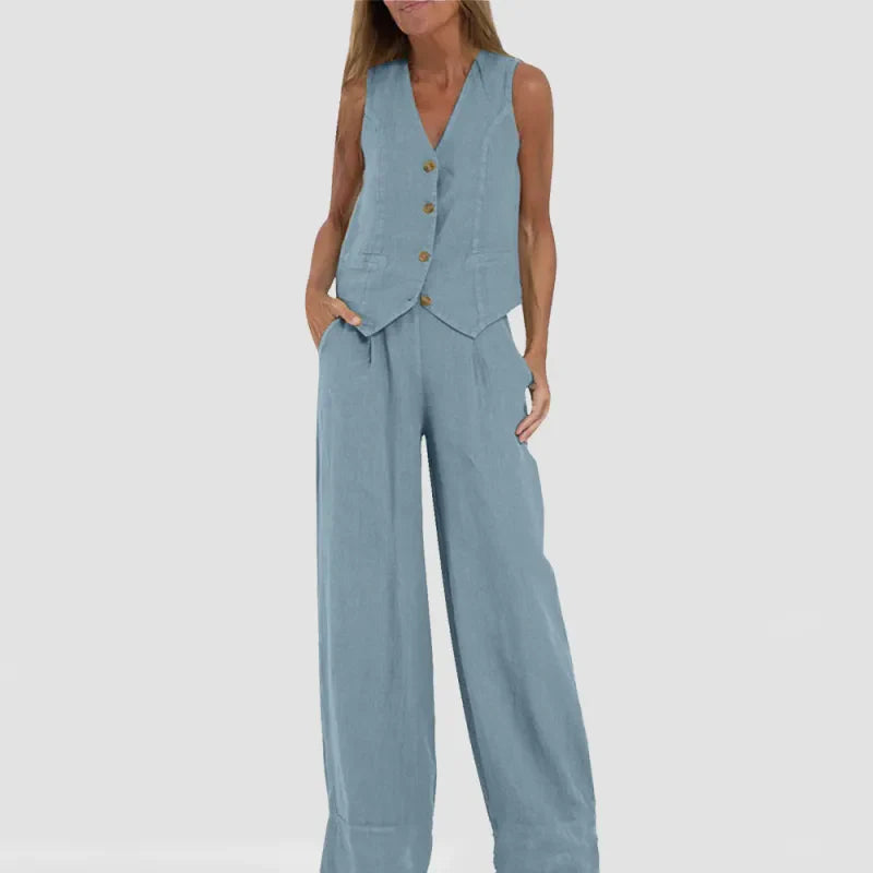 Heidi-Mode | Einfach, Elegant Set Bestehend aus Leinenweste und Breiten Hosen