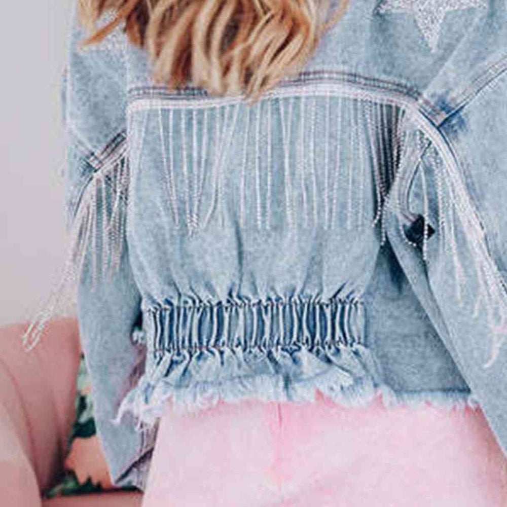 Heidi-Mode | Star Raw Hem Fransen Detail Denimjacke