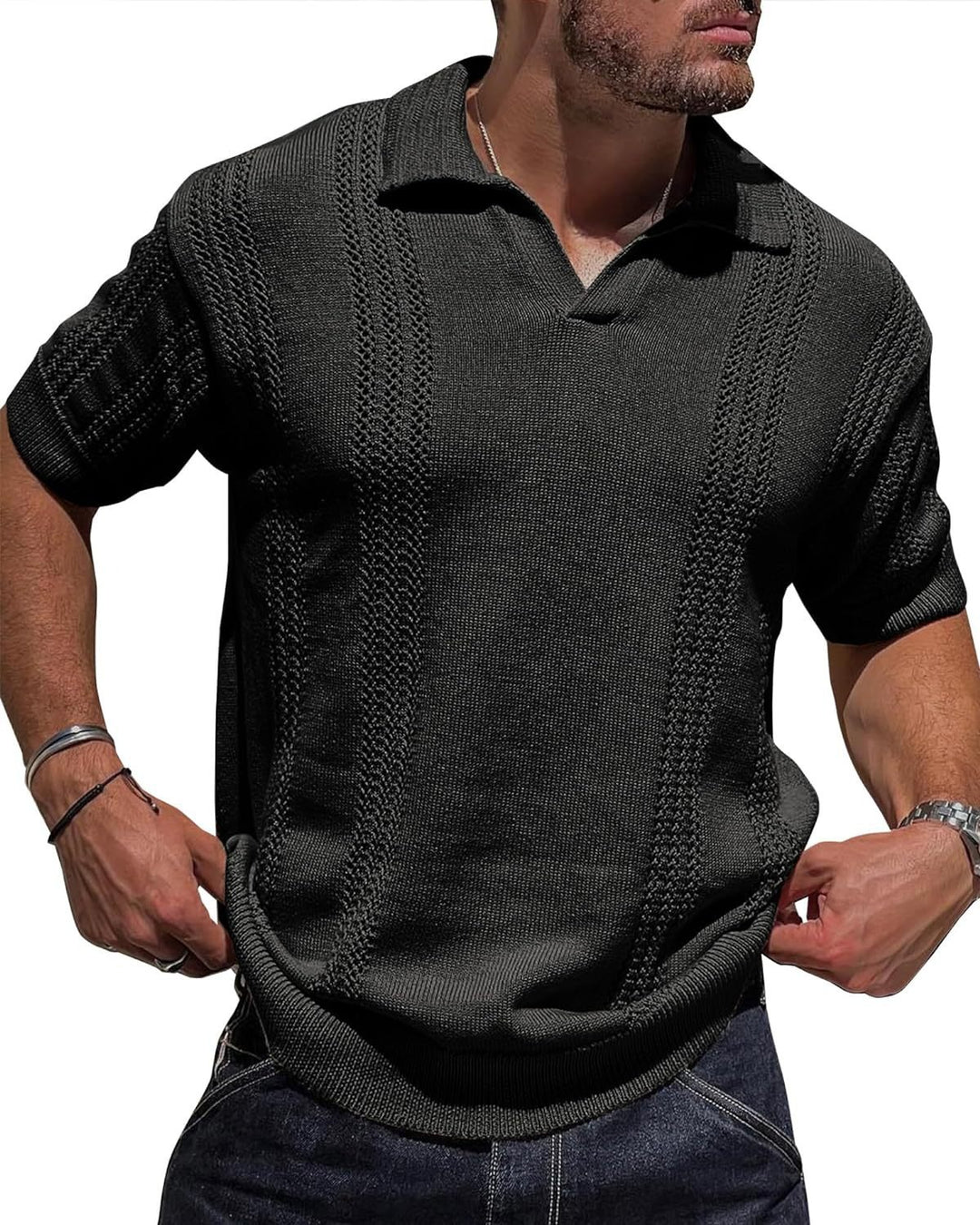 Heidi Mode | Hohles POLO-Shirt mit V-Ausschnitt