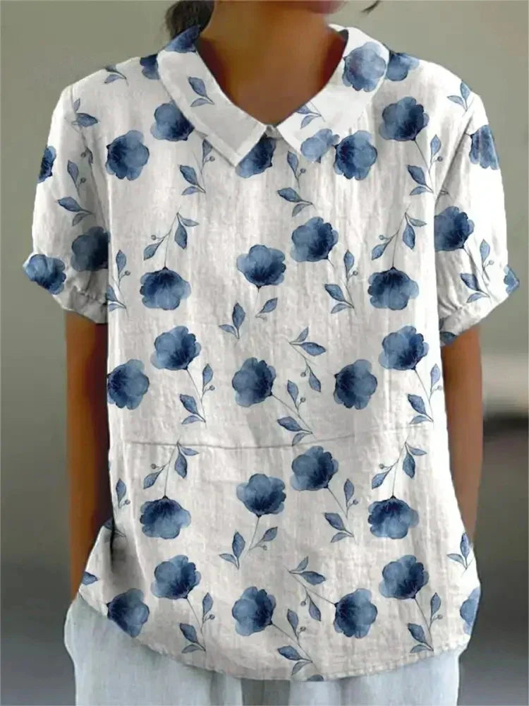 Heidi-Mode | Kurzarm Bluse mit floralem Muster und Kragen