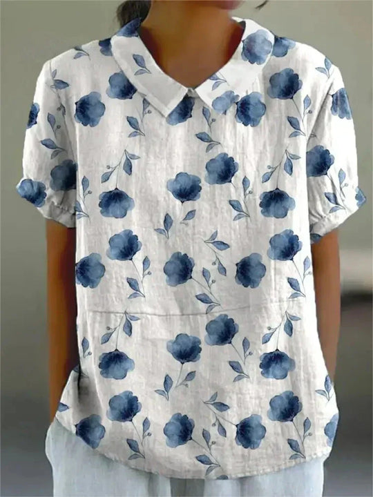 Heidi-Mode | Kurzarm Bluse mit floralem Muster und Kragen
