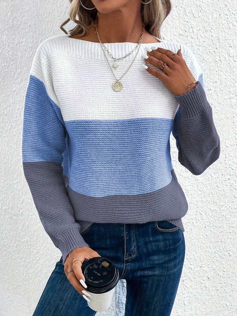 Heidi-Mode | Farbblock-Pullover mit Rundhalsausschnitt