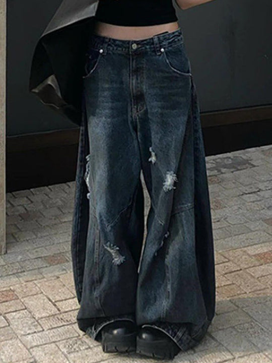 Heidi-Mode | Retro Distressed Wide Leg Boyfriend Jeans