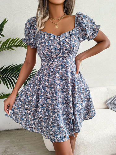 Heidi-Mode | Damen Mini Kleid mit Blumenmuster und Breitem Saum