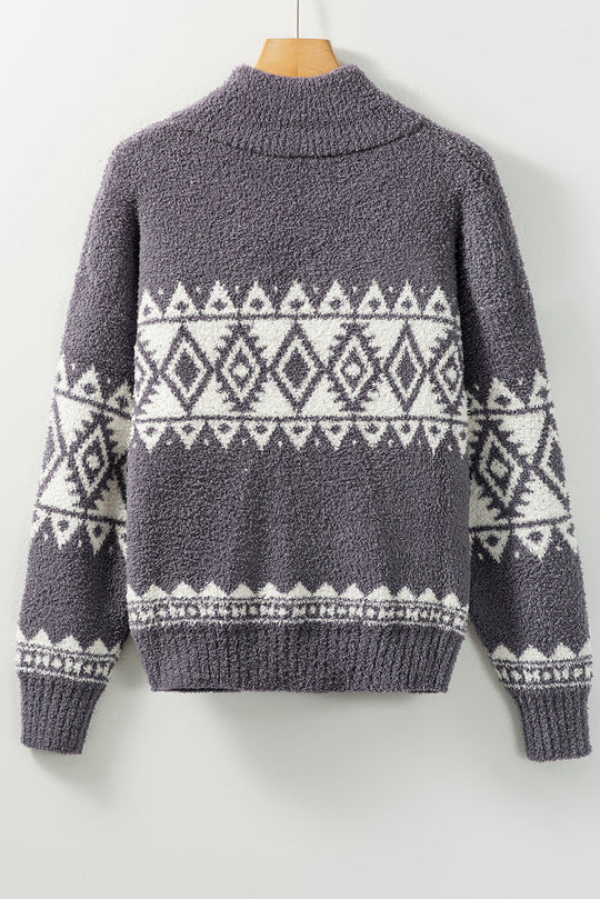 Western Pullover Mit Geometrischem Aufdruck Und Viertelreißverschluss