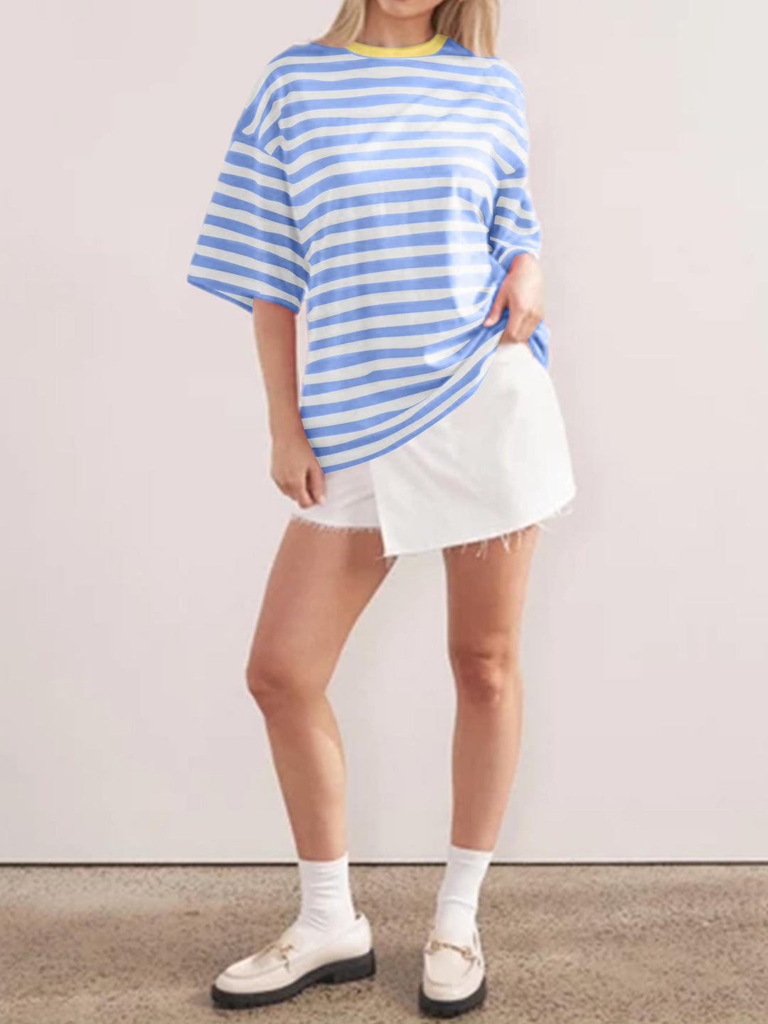 Heidi-Mode | Gestreiftes Rundhals-Halbarm-T-Shirt