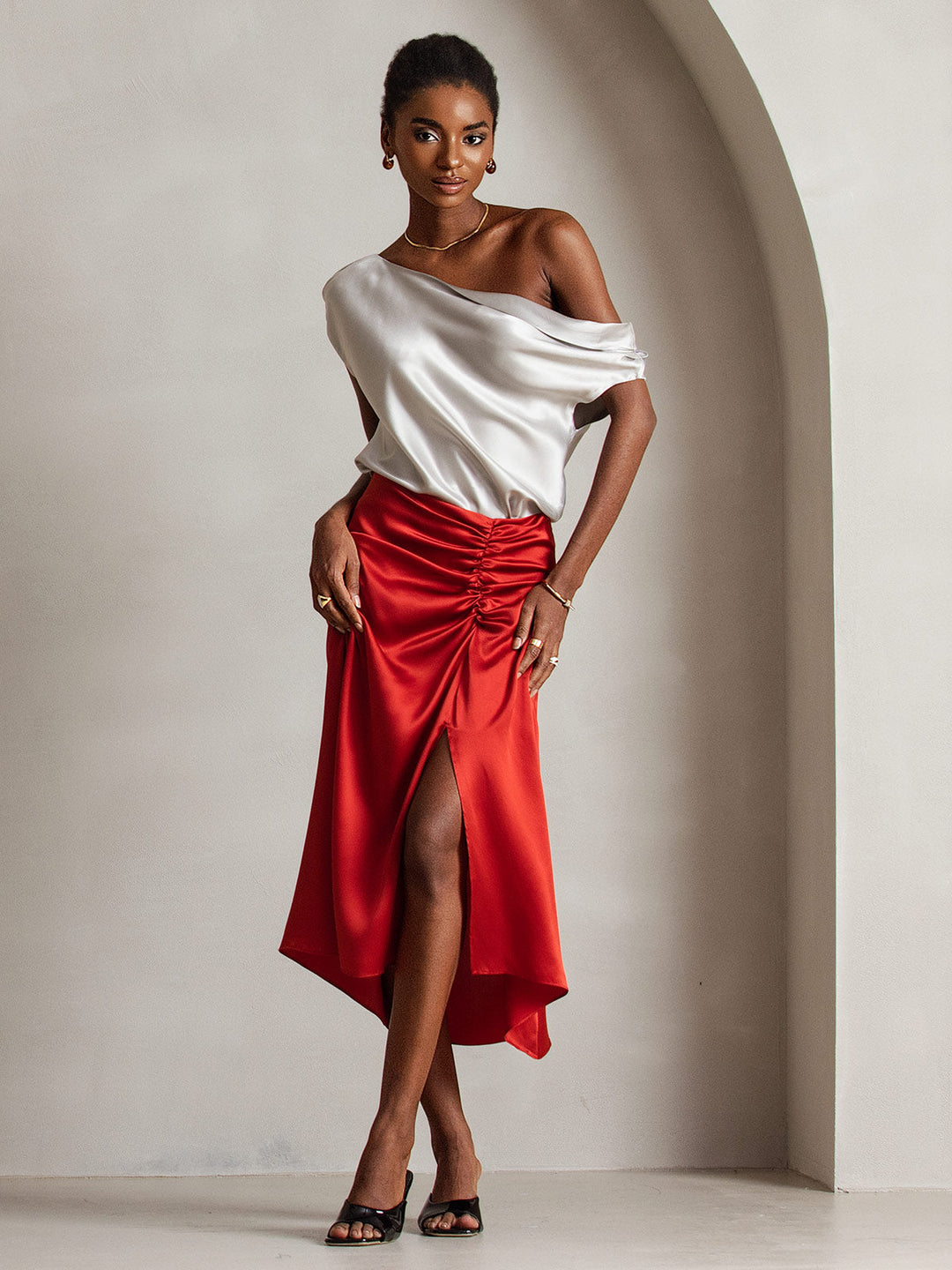 Heidi-Mode | Seiden Chic Ein Schulter Bluse