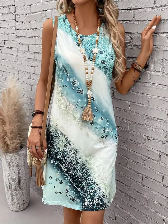 Heidi – kleid mit abstraktem print und rundhalsausschnitt