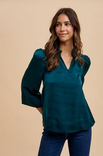 Heidi-Mode | Satin Notched Dreiviertelarm Bluse