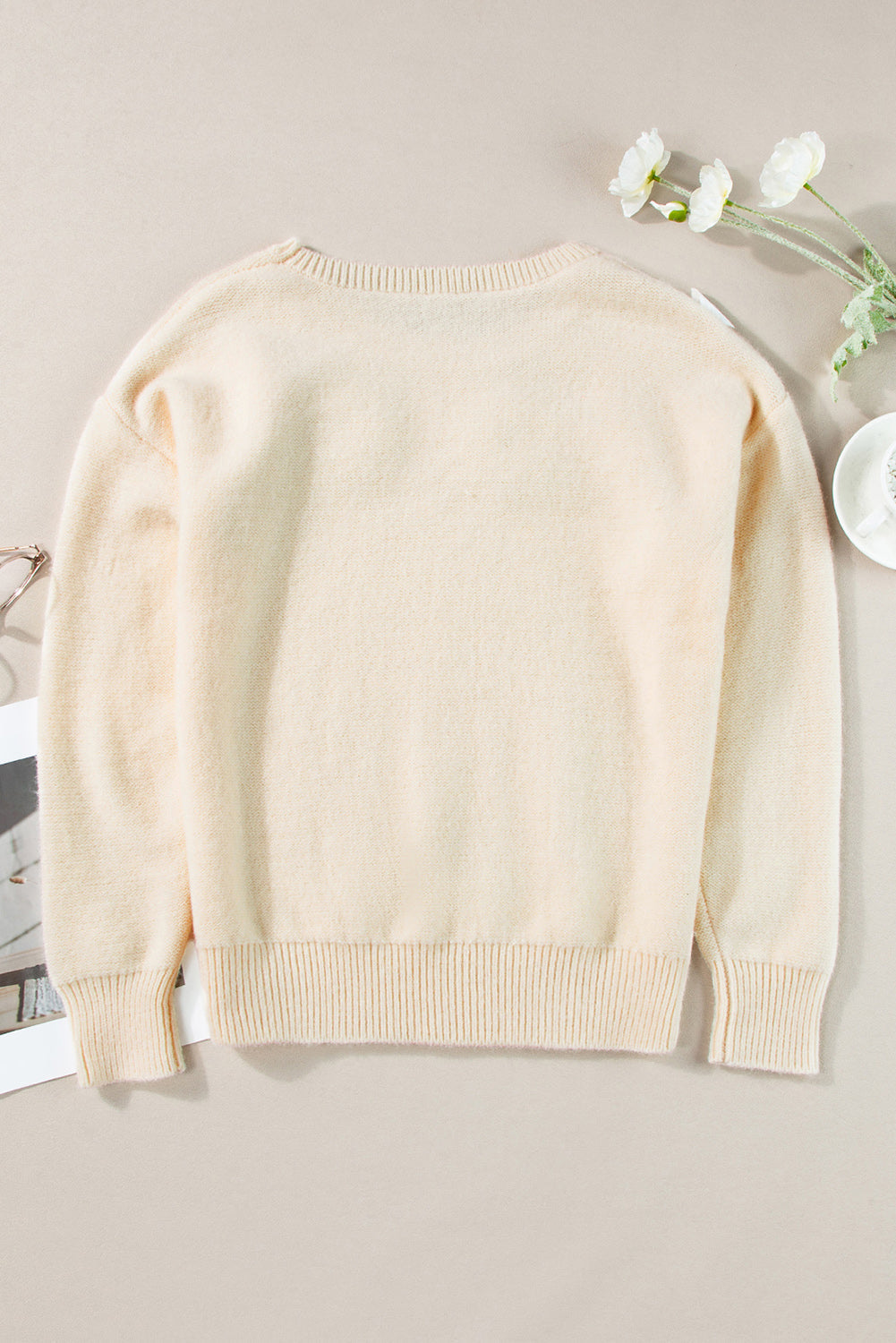 Heidi-Mode | Strickpullover Mit Blumenmuster Und Gerippten Kanten