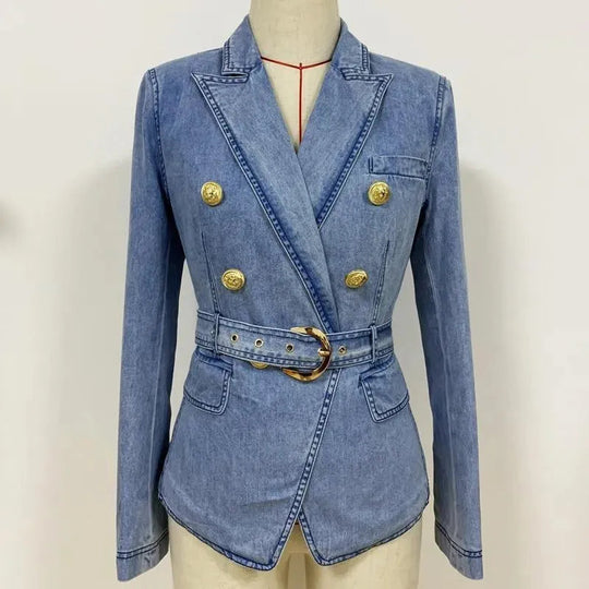 Heidi-Mode | Taillierter Denim-Blazer Damen - Lässig - Einfarbig