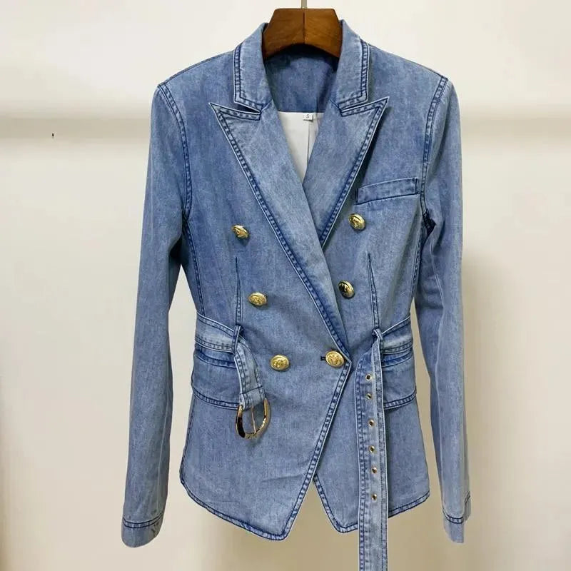 Heidi-Mode | Taillierter Denim-Blazer Damen - Lässig - Einfarbig