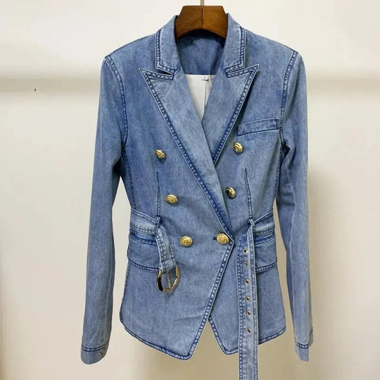 Heidi-Mode | Taillierter Denim-Blazer Damen - Lässig - Einfarbig
