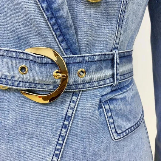 Heidi-Mode | Taillierter Denim-Blazer Damen - Lässig - Einfarbig