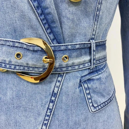 Heidi-Mode | Taillierter Denim-Blazer Damen - Lässig - Einfarbig