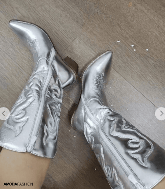 Heidi-Mode | Cowboy Vegan Glattleder Stiefeletten mit Absatz für Frauen