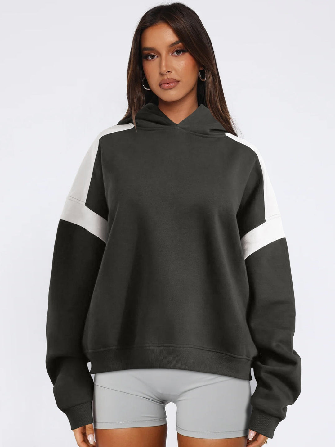 Heidi-Mode | Kontrast Gefallene Schulter Langarm Hoodie