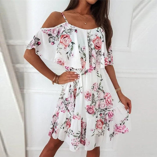 Heidi-Mode | Flower pattern summer dress with gathered straps