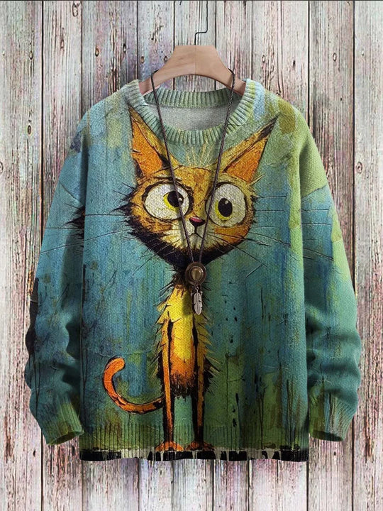 Heidi-Mode | Stijlvolle Sweater Met Kattenprint Voor Vrouwen
