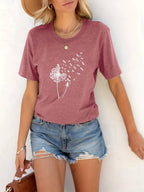 Heidi-Mode – T-Shirt Mit Löwenzahn-Print Und Rundhalsausschnitt