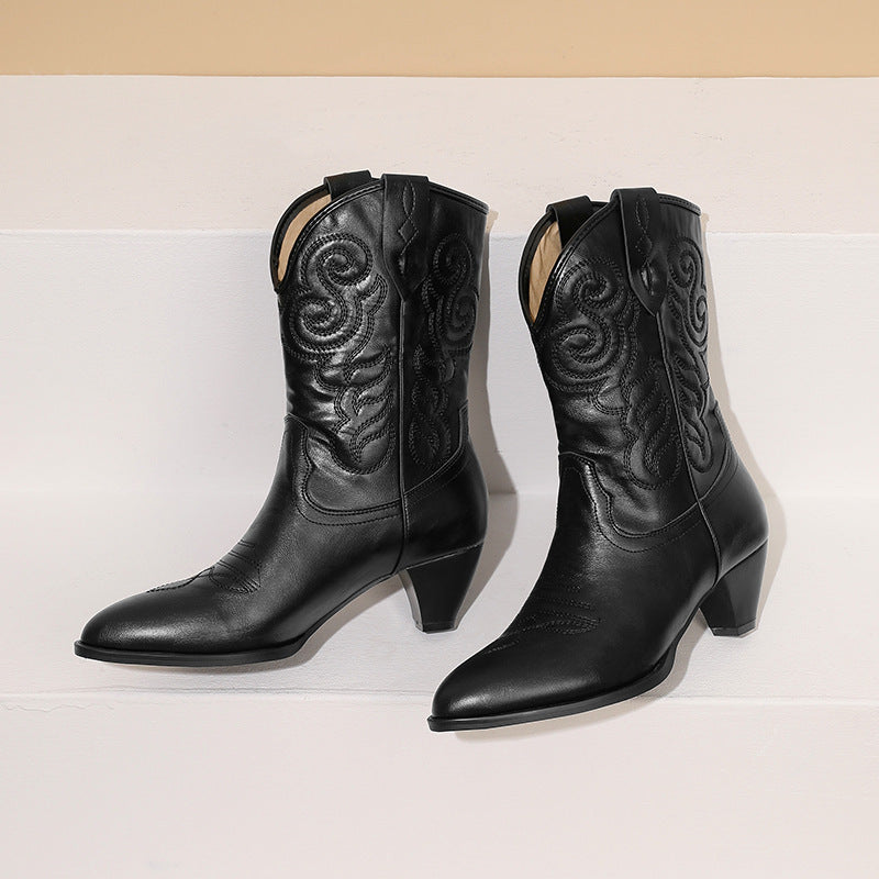 Heidi-Mode | Mode Stickerei Hohe Absätze Hoch Zu Spitzen Westliche Knöchel Schuhe