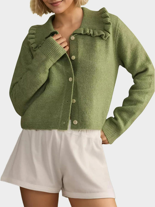 Heidi-Mode | Rüschentaste Up Kragen Langarm Cardigan