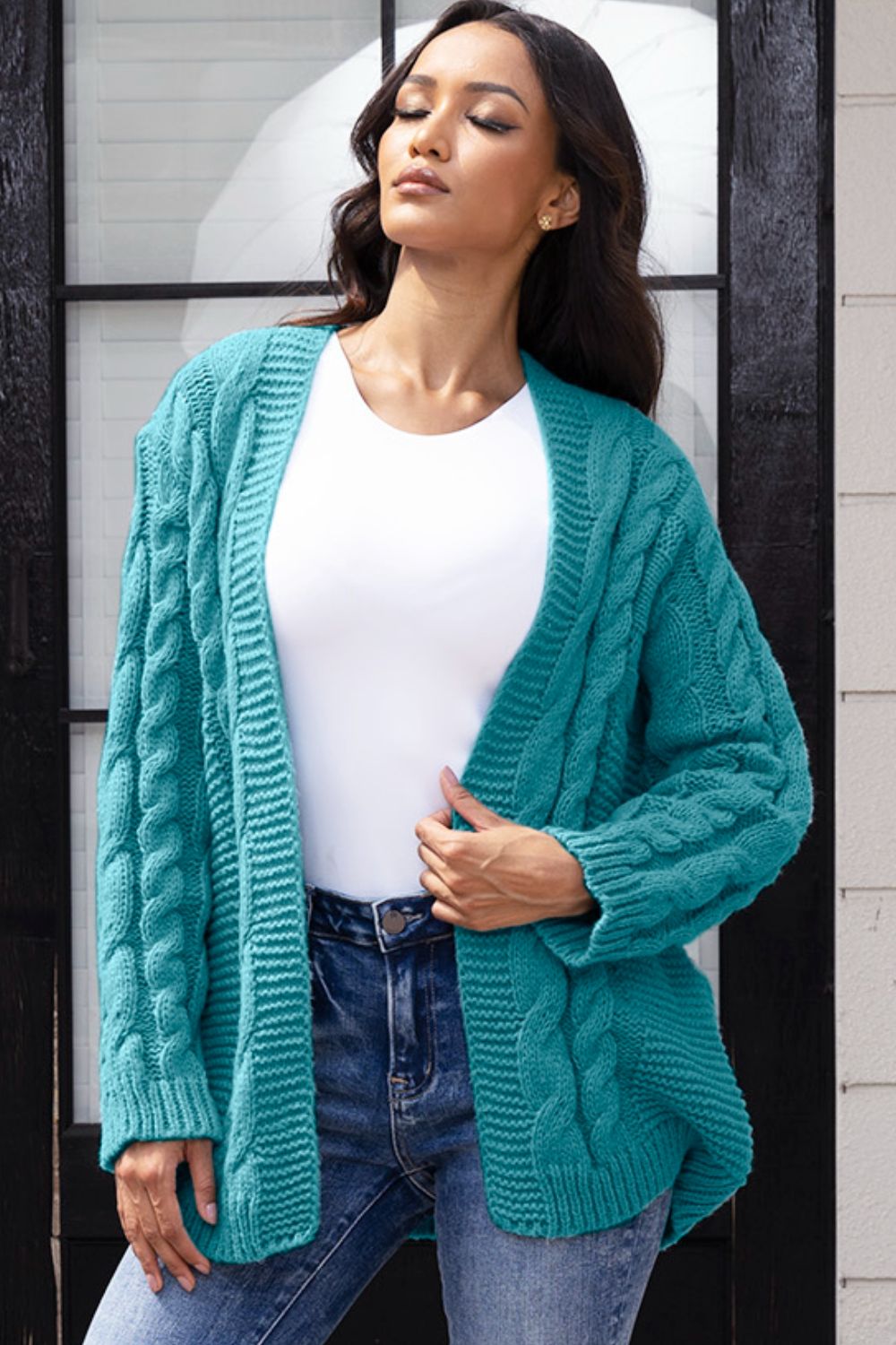 Heidi-Mode | Offene Front Zopfmuster Strickjacke
