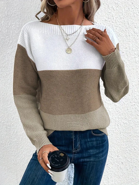 Heidi-Mode | Farbblock-Pullover mit Rundhalsausschnitt