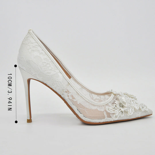 Heidi-Mode | Weiße Spitzenblumen Hochzeitschuhe