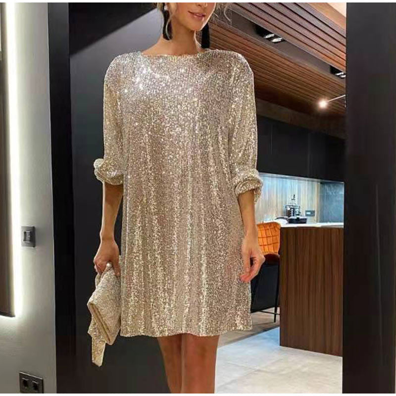 Festkleid mit Glitzer und Taillenband für Damen