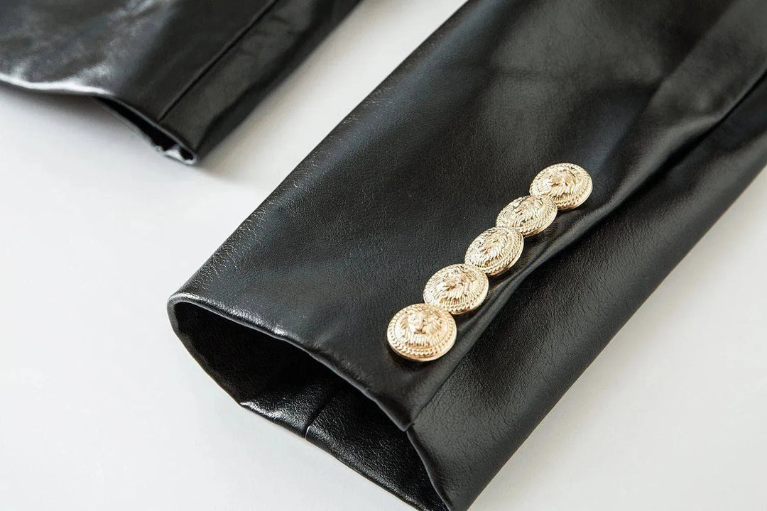 Heidi-Mode | Schwarze Lederblazer Damen - Formal-Geschäft - Uni-Einfarbig