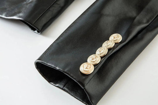 Heidi-Mode | Schwarze Lederblazer Damen - Formal-Geschäft - Uni-Einfarbig