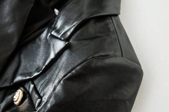 Heidi-Mode | Schwarze Lederblazer Damen - Formal-Geschäft - Uni-Einfarbig