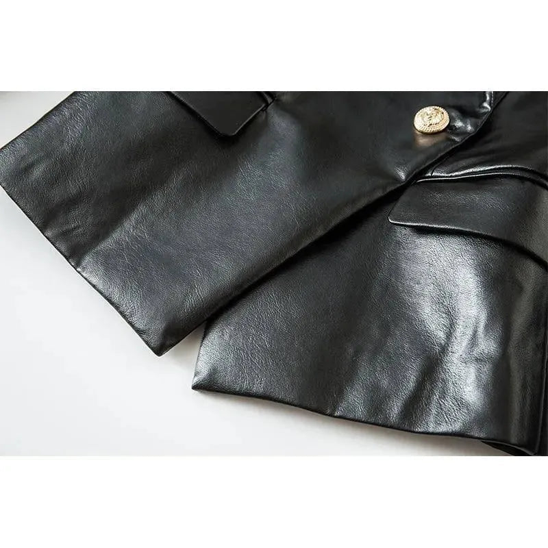 Heidi-Mode | Schwarze Lederblazer Damen - Formal-Geschäft - Uni-Einfarbig